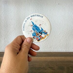 Vintage Walt Disney World Today Is My Birthday Button Mickey Minnie Donald Goofy